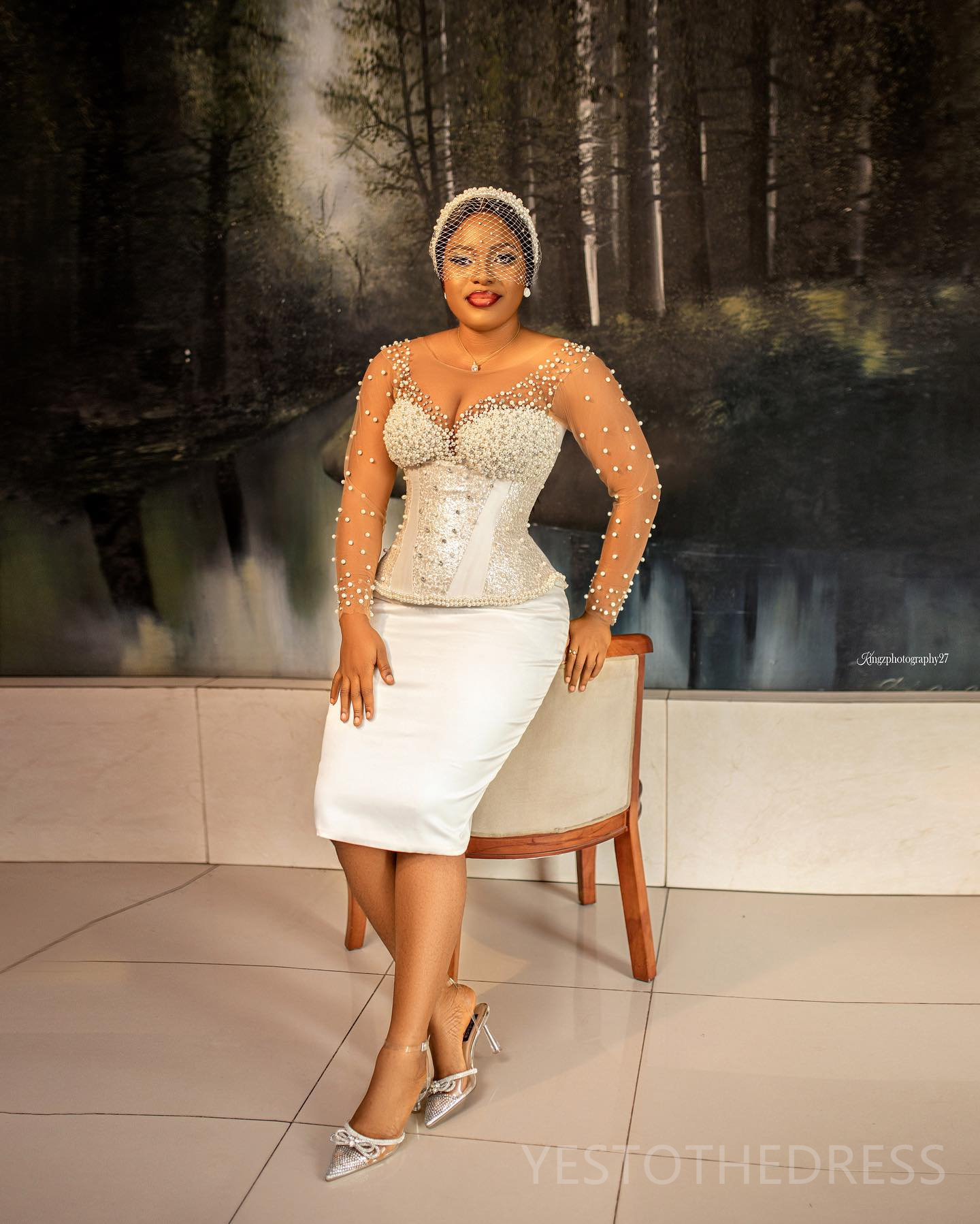 R&W 2024 Short Sheath Wedding Gowns Bride Plus Size Illusion Long Sleeves Beaded Pearls Decorated Sequined Lace T Length Bridal Dress for Marriage D25