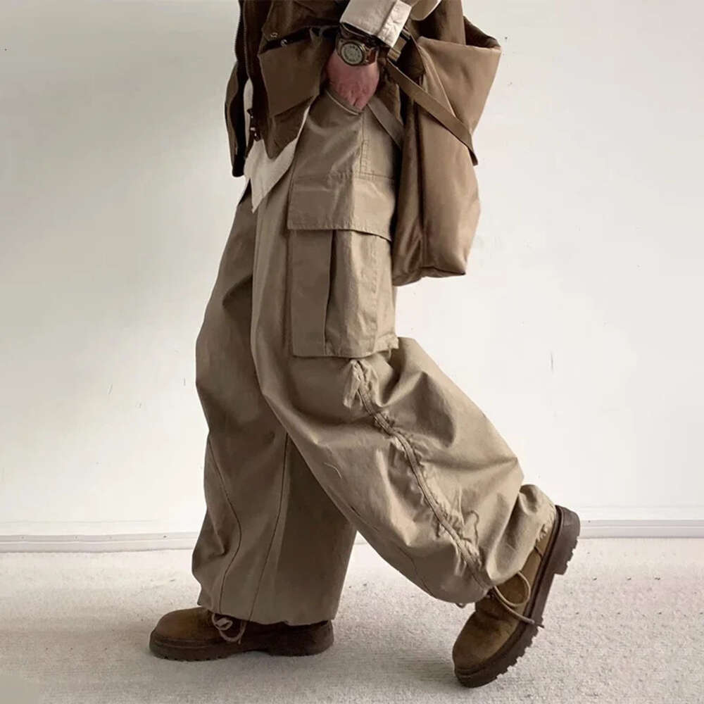 HOUZHOU Japanese Wide Leg Pants Men Vintage Oversize Cargo Trousers Male Loose Casual Streetwear Hip Hop Pocket Autumn M522 35