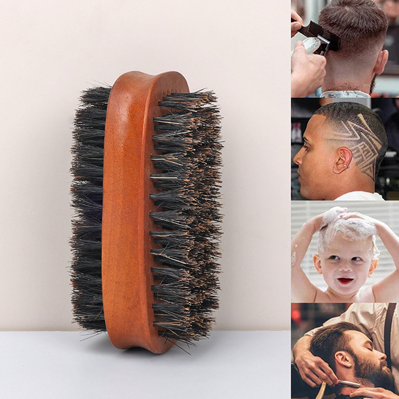 1PC Men Boar Bristle Hair Brush Natural Wooden Wave Brush For Male Beard Hairbrush Dual-purpose Double-sided Beard Brush