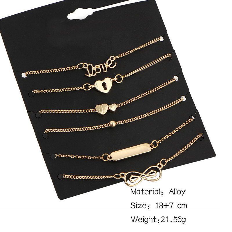 6PCS Ankle Bracelet Set Bohemian Gold Color Chains Infinity Double Heart Love Lock Bracelets For Women Anklet Foot Leg Jewelry