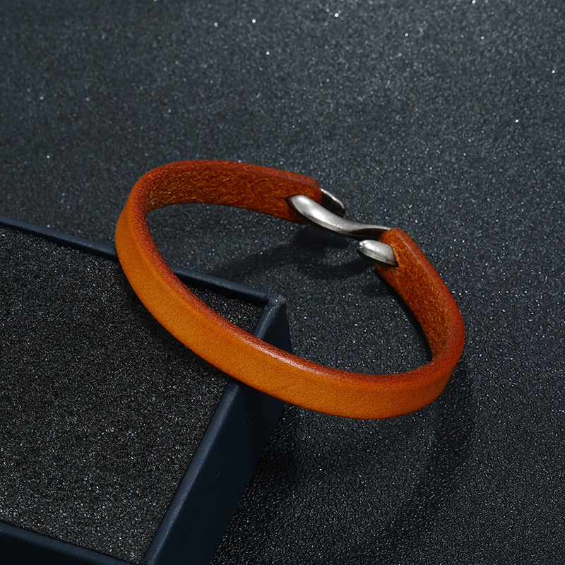 MKENDN Punk Men Bracelet Genuine Leather Bangle Retro Cuff Bracelet Classic S Hooks Wristband Men Women Jewelry Gifts