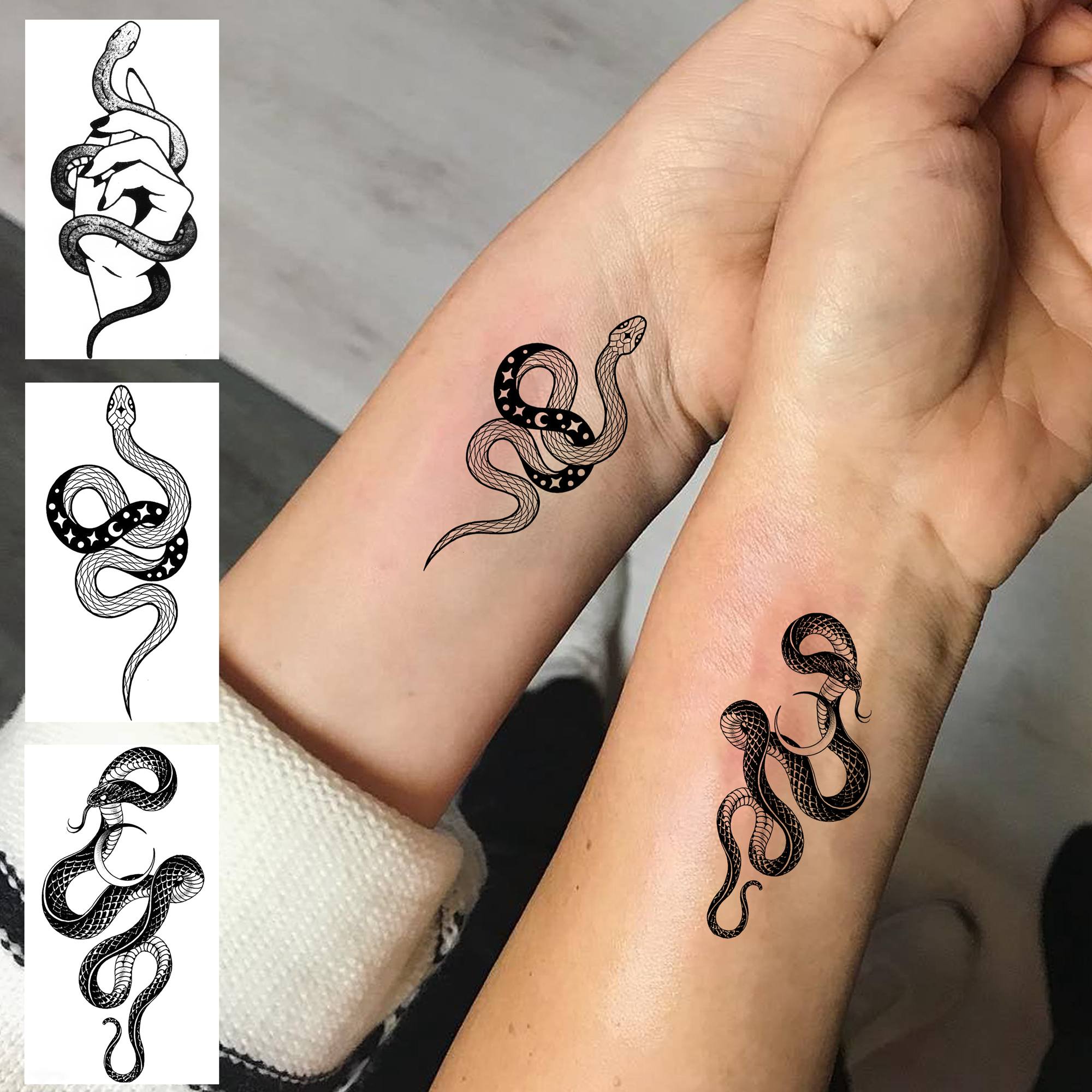 18 Sheets Small Snake Temporary Tattoos For Men Women Neck Hands Fake Tattoo Stickers DIY Small Black Snake Tattoos Holiday 3D