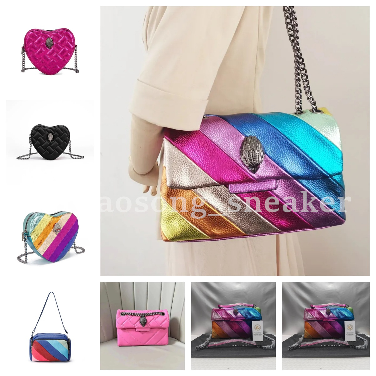 Rainbow Bag Heart Shape handbag eagle heart bag Women leather purse pink clutch Shoulder Bag travel silver chain chest Bags Mini Love Heart Tote Bag Eagle head type