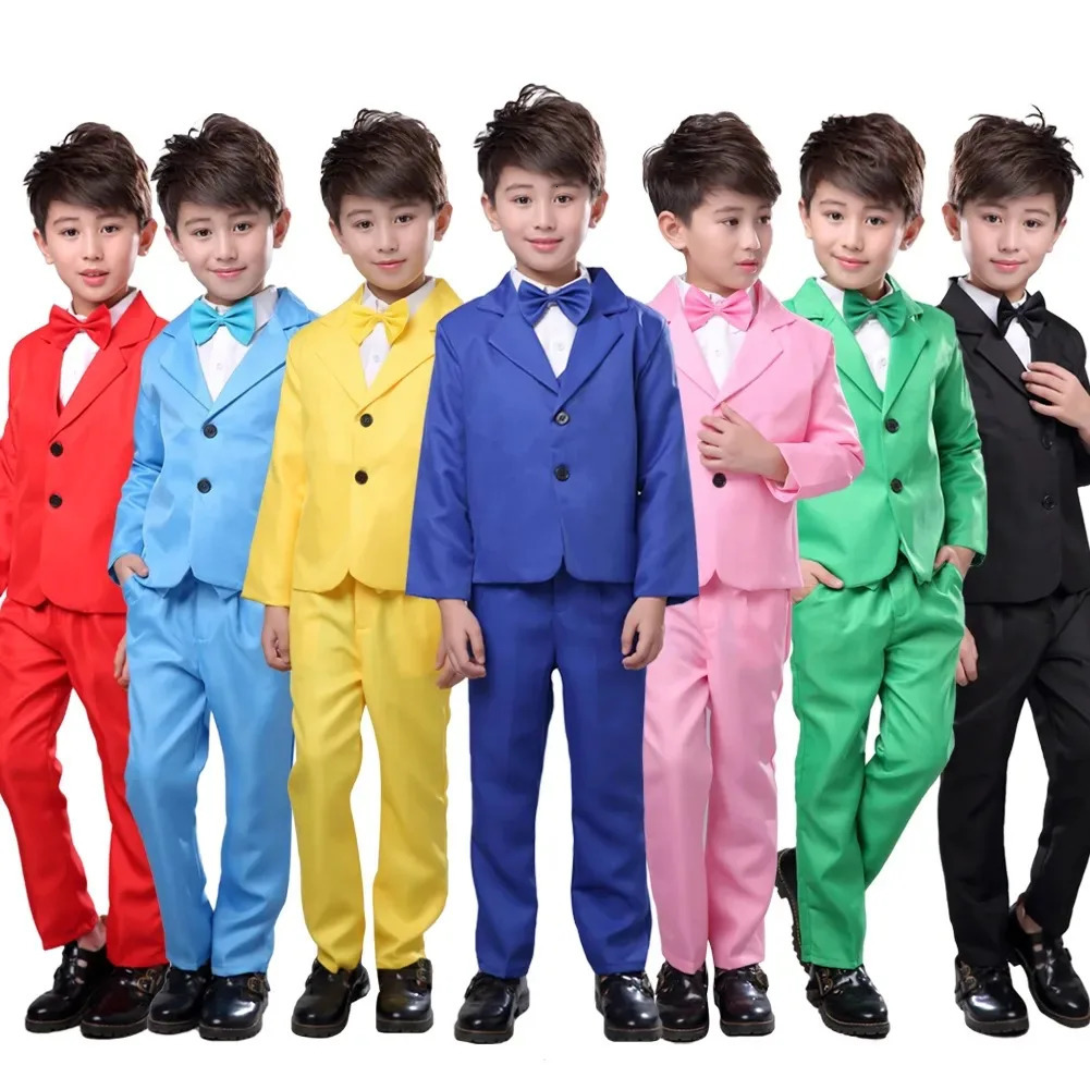 LOlanta 5Pcs Kids Boys Plain Suit Formal Attire Gentleman Blazer Clothing Set for Birthday Party Wedding 240521