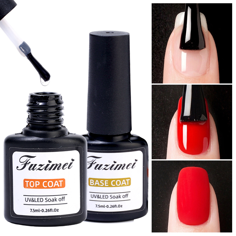 Nail Base Top Coat No Wipe for Gel Nail Polish Ultra Shiny Top Semi Permanent Soak Off UV LED Nail Art Tool Manicure Tools 7.5ml