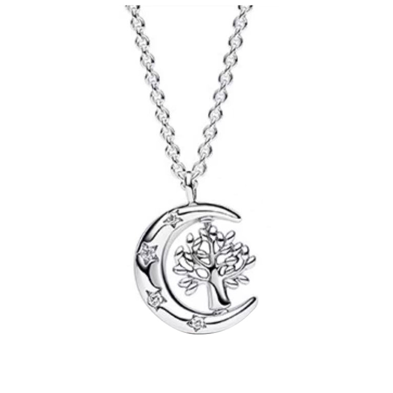 The New Silver Necklace Shines Rotating Life Tree Moon Star Star Claocytic Claocytic Chain Earrings