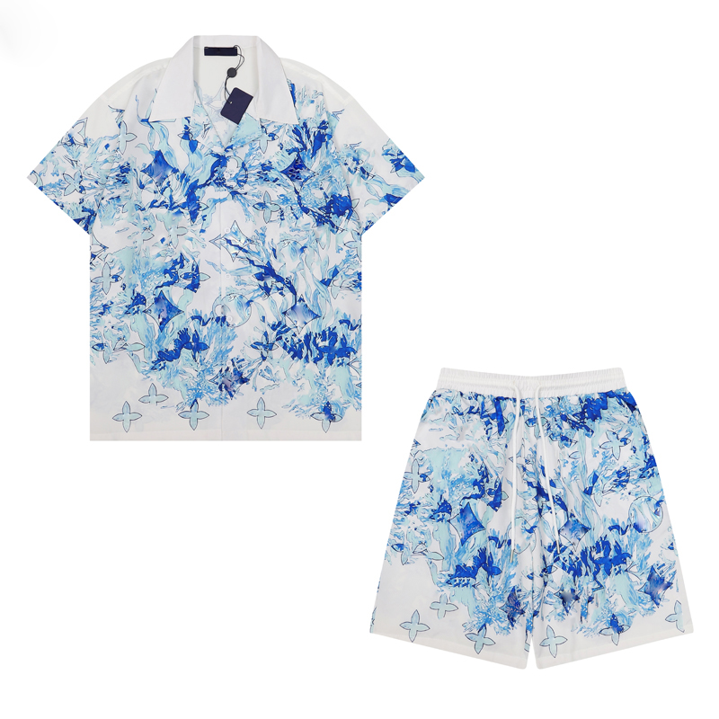 Summer Mens Casual Sets Designer T Shirt Set Button Single-breasted Floral Print Hawaii Loose Silk shirt Tees Men Beach Short Sleeve Shirt Short Set