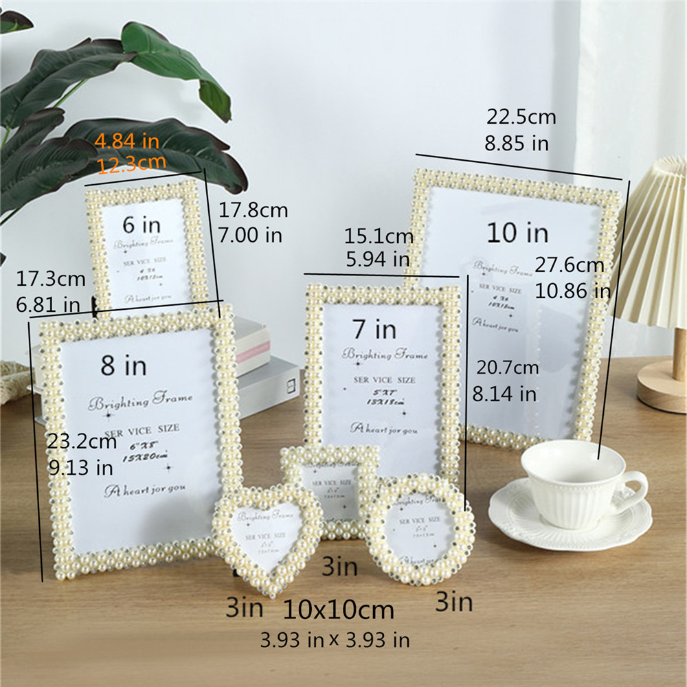 1Pcs 3/6/7/8/10 inch desktop pearl creative wedding dress photo birthday gift rhinestone frame home decoration H260306