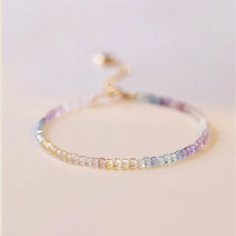 Very Thin 2mm Multcolor Natural Fluorite Rough Stone Beaded Bracelets for Women 14k Gold Filled Fine Jewelry Summer Gift YBR661 240522
