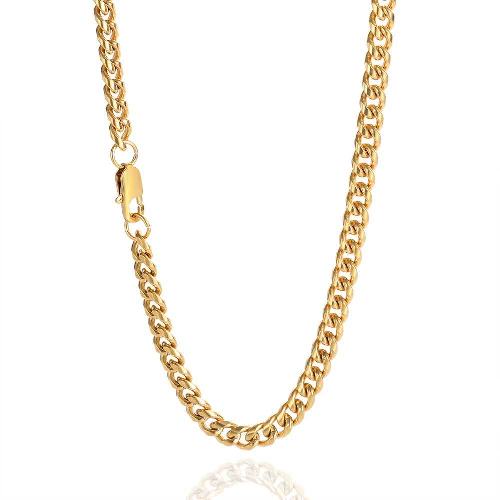 18K Gold Miami Cuban Link Chain Necklace For Men Punk Gold Chains Stainless Steel Choker Necklace Hip Hop Jewelry Gift 5Mm 16-30
