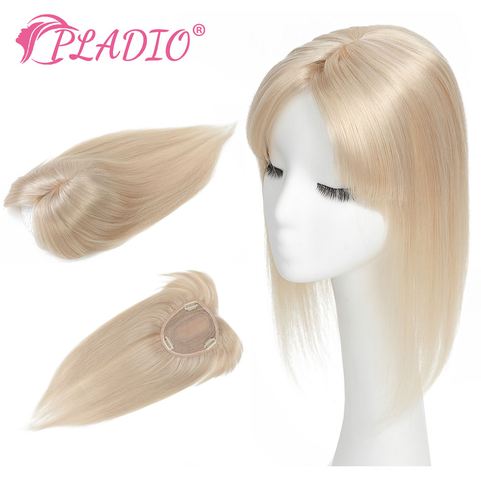 PLADIO 13*12cm 10" 12" 14" Topper Hair Piece with Bangs 100% Real Remy Human Hair Topper for Women With Thin Hair