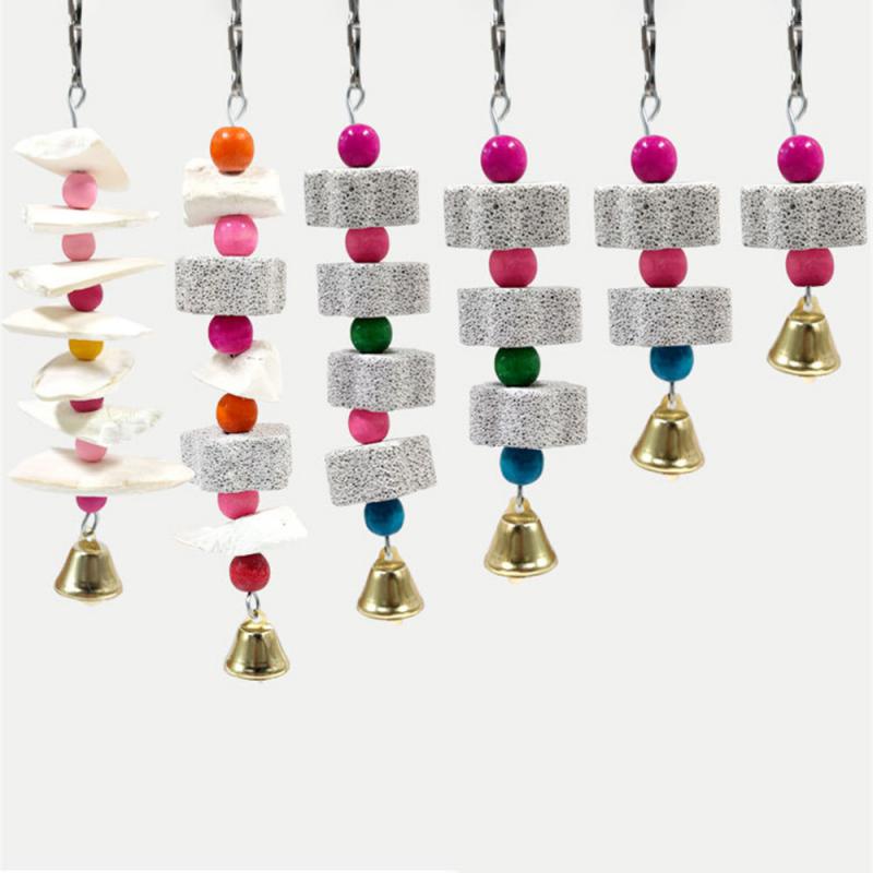 Stone Mineral Pet Supplies Bird Cage Toy Grinding Stone Flower Shape Hang Parakeet Toy For Parrot Biting String Bird Supplies