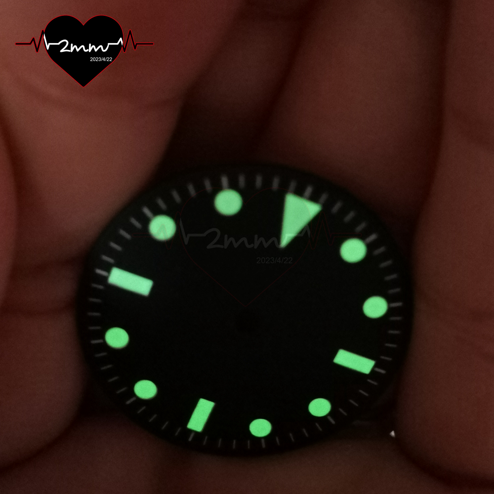 Blank Watch Dial for NH36 NH35 Movement 28.5mm matte Watch Faces Black 12 hour index lume C1 green