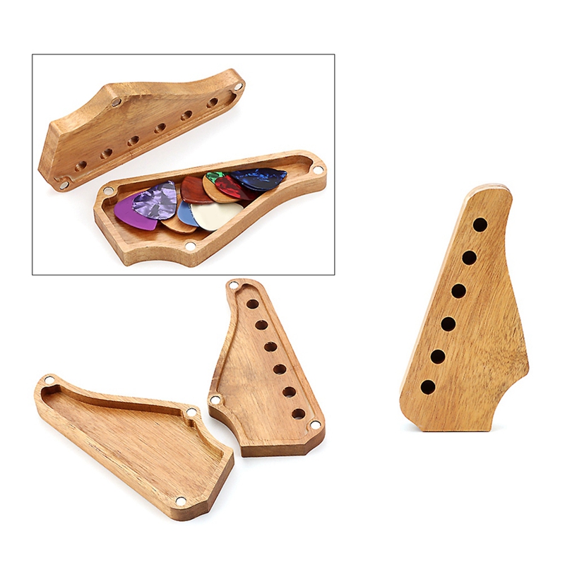 Wooden Guitar Body Neck Style Picks Case Guitar Accessories For Plectrum Storage Holder