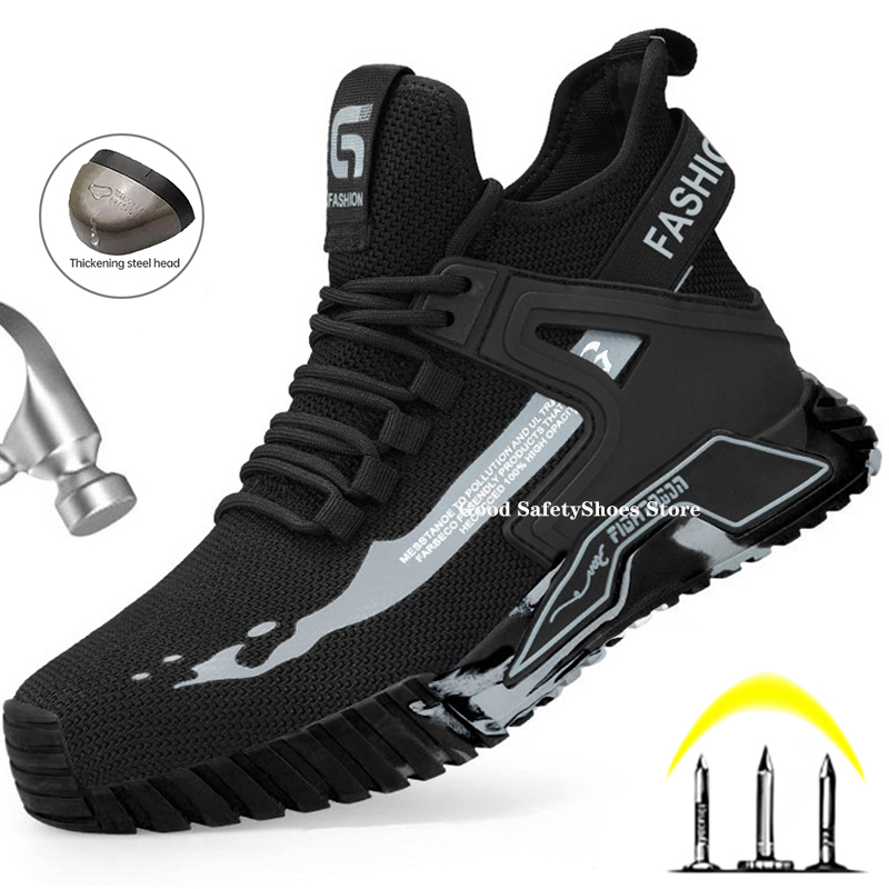 High Men's top Steel Toe Work Men Anti-puncture Woman Safety Boots Man Indestructible Shoes d360