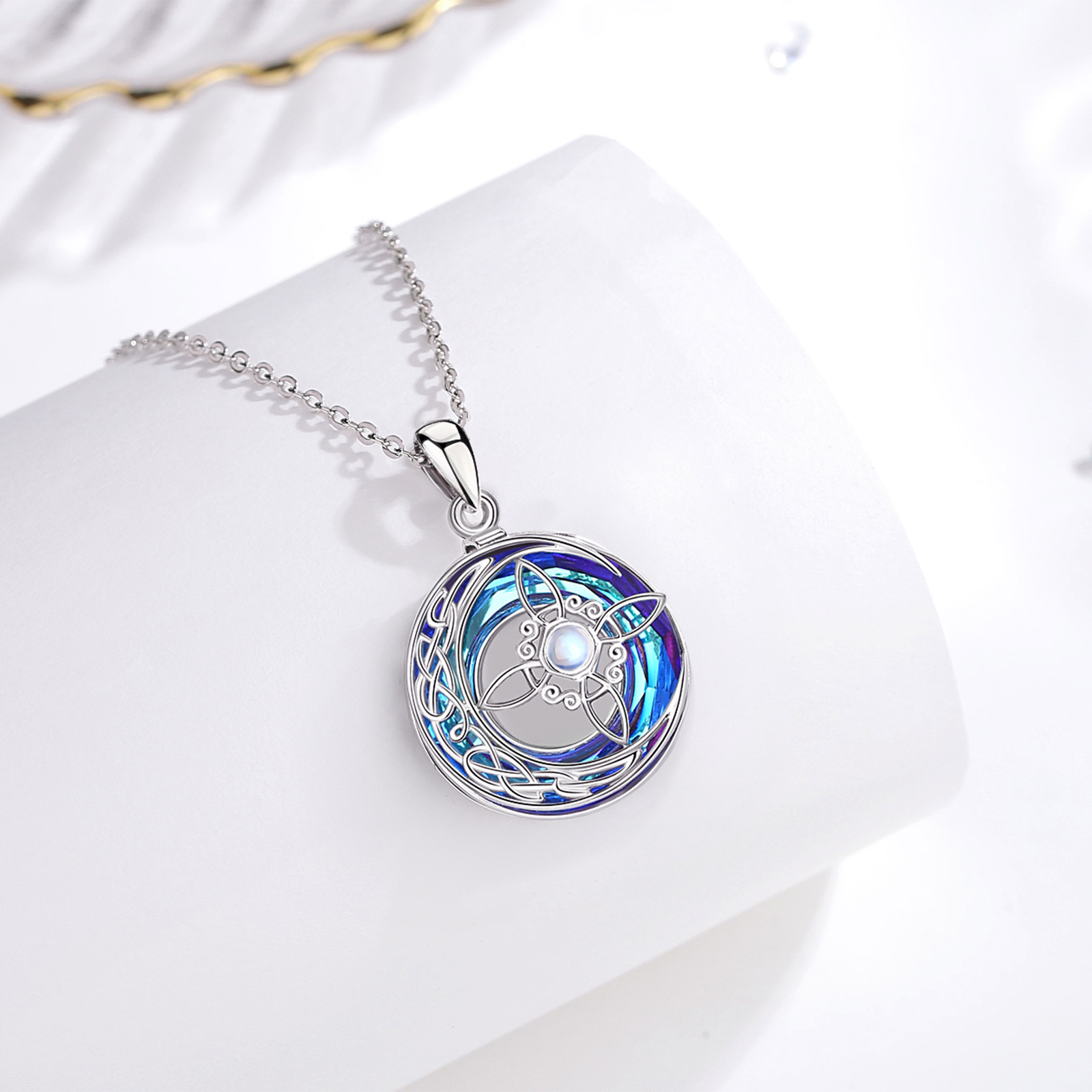 Eudora 925 Sterling Silver Witch Knot Necklace Austrian Crystal Moonstone Knot Amulet Necklaces Witchcraft Jewelry for Men Women