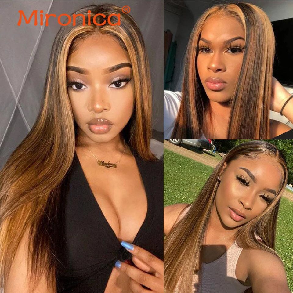Bone Straight P4/27 Highlight Human Hair 1/3/4 Bundles With Closure Brazilian Lace Frontal Human Hair Weave Remy Extensions 100G