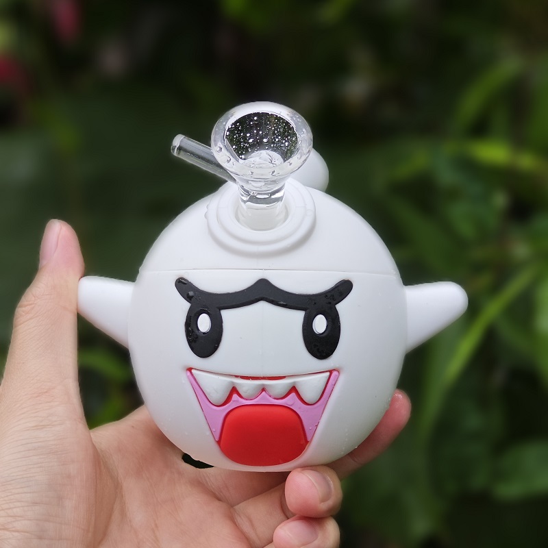 BOO GHOST WATER PIPE RIG SILICONE BOMB Flame Fruit ASSORTED COLORS With 14mm Glass Bowl Downstem Unbreakable Bongs Hand Pipes Dab Oil Rigs