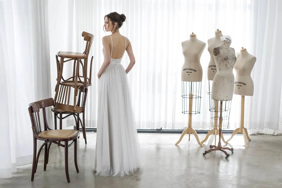Dadush Beach Asaf Lace Dresses with Pockets Strap Jewel Neck Tulle Boho Bridal Gowns A Line Bohemian Wedding Dress