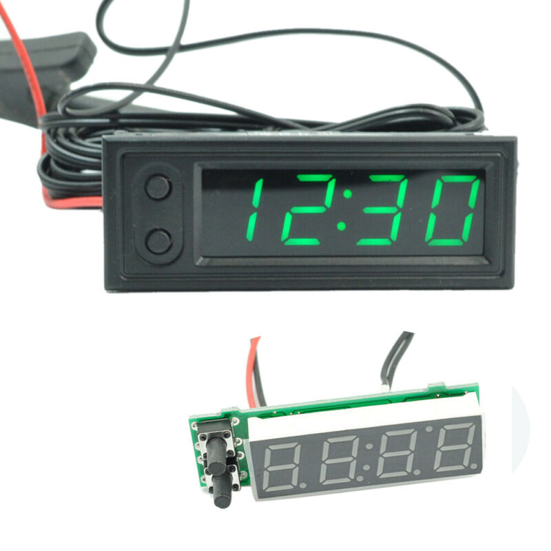 3in1 Vehicle Thermometer Clock LED Digital Voltmeter Panel Meter Red/Blue/Green 12V Car Electromobile Motorcycle