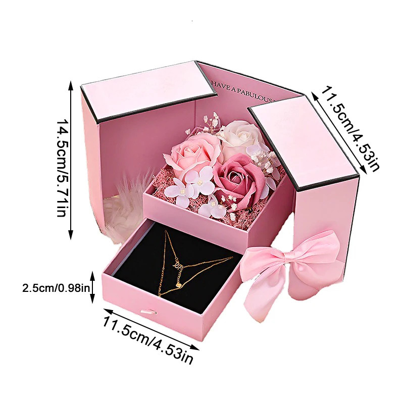 Rose Gift Box Flower Jewelry Box for Valentines Day Wedding Anniversary Gift Packaging Box Romantic Double-door Cardboard Case 240522