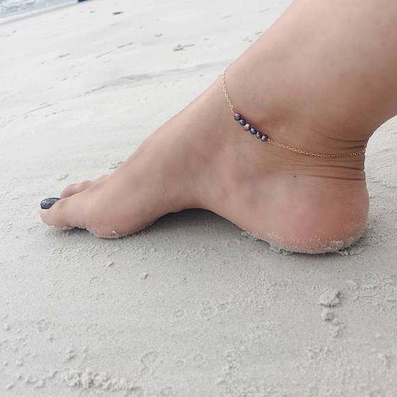 Black Pearl Anklet Peacock Pearl Gold Ankle Bracelet Tahitian COLOR Pearl Summer Anklet Beach Anklet
