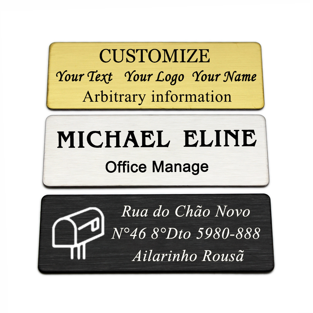 7x2.5CM Engraved Your Logo Text Plate Custom Badge Personalize Brooch Pin Double Sided Tape Magnet ID Door Wall Mailbox Name Tag