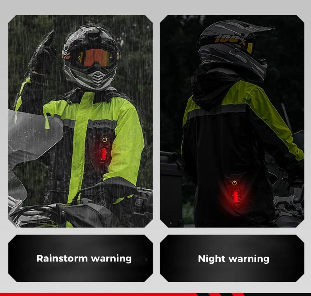 Rain Jacket Pants Motorcycle Raincoat LED Alert Split Suit Reflective Waterproof Cap Impermeable For Riding Cycling Motocross