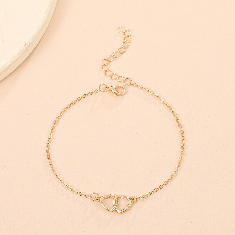 Simple Double Heart Anklet for Women Hollow Gold Color Love Foot Ankle Leg Bracelet Summer Beach Leg Chain Jewelry Accessories
