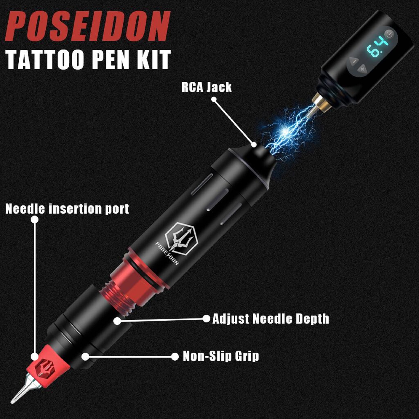 POSEIDON Tattoo Kit Tattoo Machine Kit With Power Supply RCA Interface Tattoo Pen Kit Tattoo Gun Kit Tattoo Rotary Electric Pen