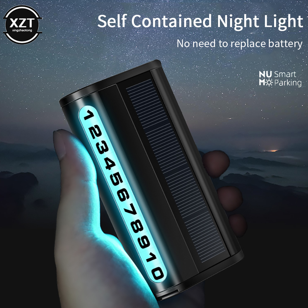 Car Parking License Plate Luminous Car Moving License Plate Solar Charging Temporary Parking Phone Number Card Car Accessories