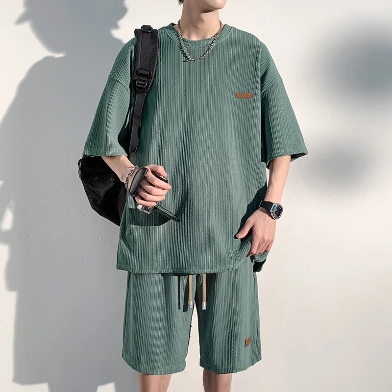 2 Piece Set Short Sets Sports Suits Summer Outfit Embossing Trends Costumes Men Mens Clothing Sleeve Fashion 240518
