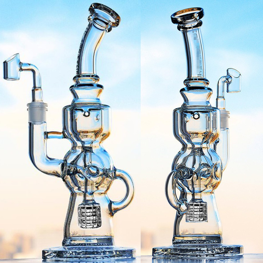 Recycler Stereo Matrix Perc Hookah Bubbler Sidecar Smoking Pipe Fab Egg Oil Rig Dabbers Two Function Glass Bongs Water Pipes with 14mm Joint