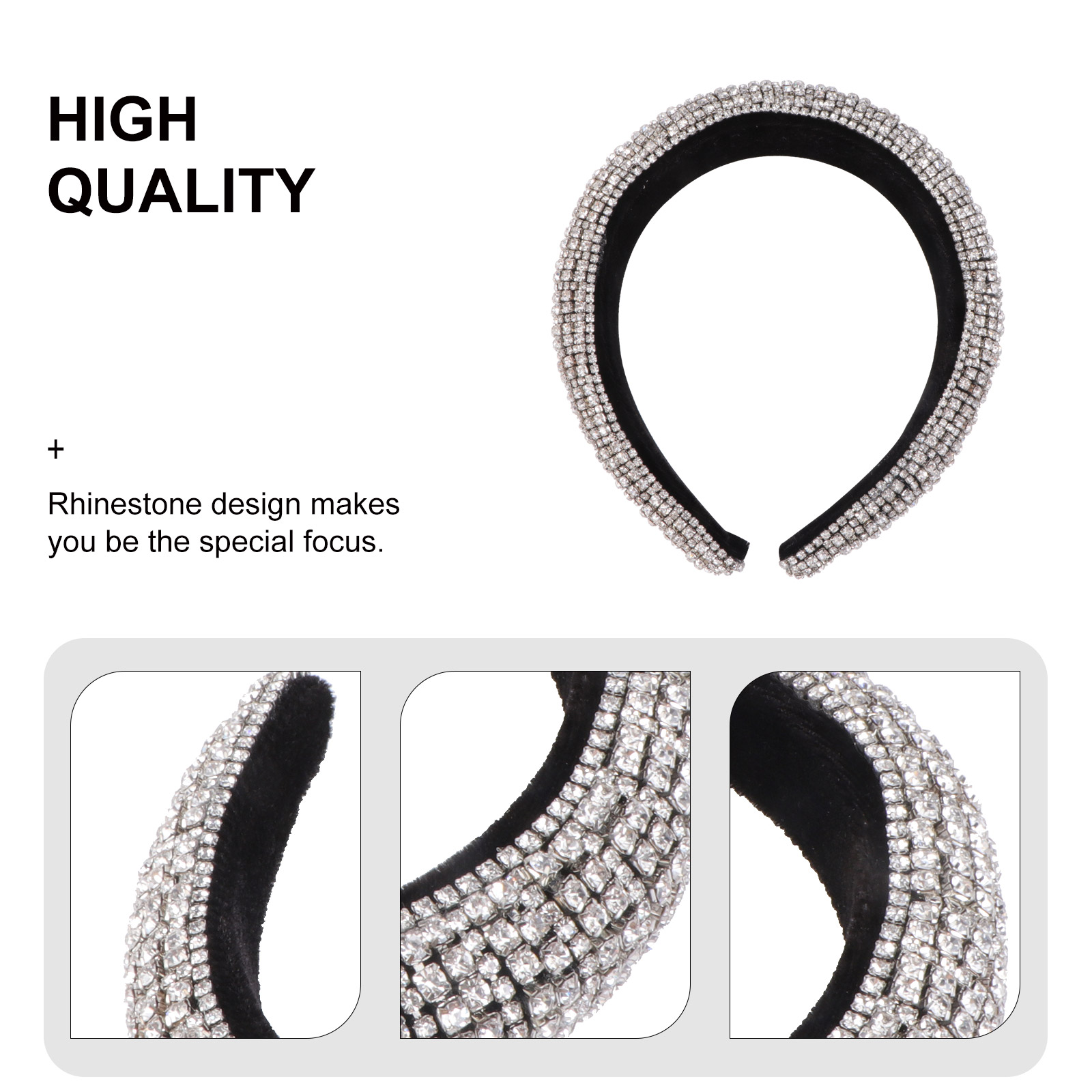 Rhinestone Wide Headband Baroque Hair Band Headpiece Vintage Wedding Tiara for Lady ( Silver )