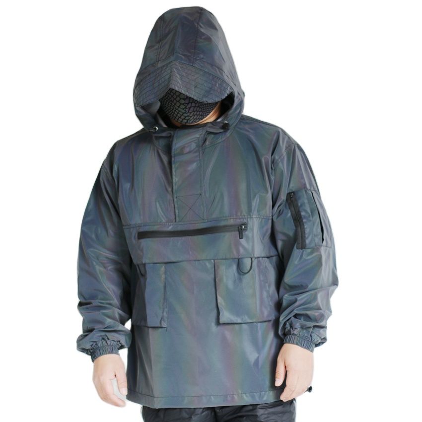 Harajuku Colorful Reflective Jackets Men Spring Autumn Pullover Long Sleeve Half Zipper Reflect Light Coats Ropa Hombre