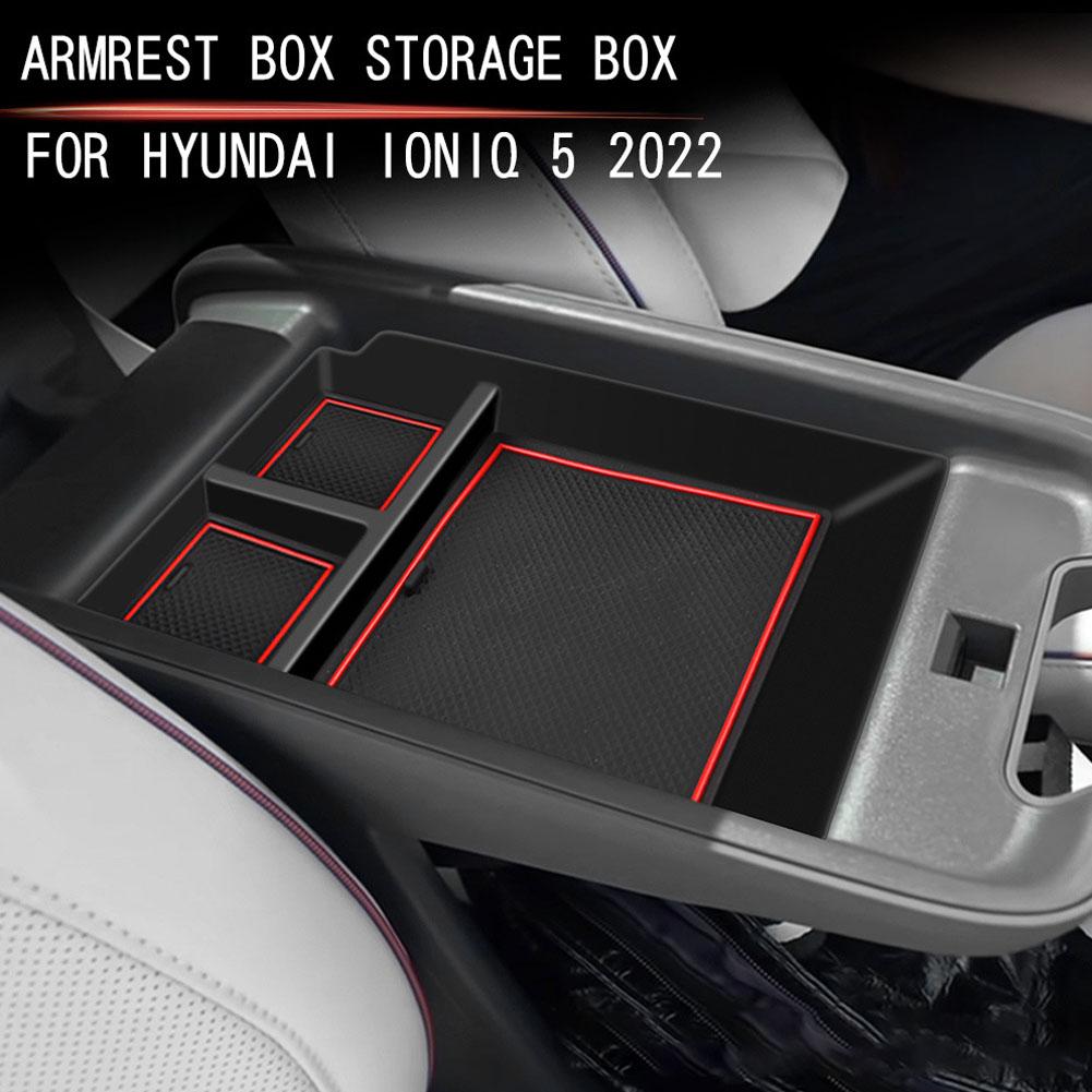 For Hyundai IONIQ 5 2021+ Armrest Storage Box Organizer Tray Center Console Stowing Tidying Black Car Accessories