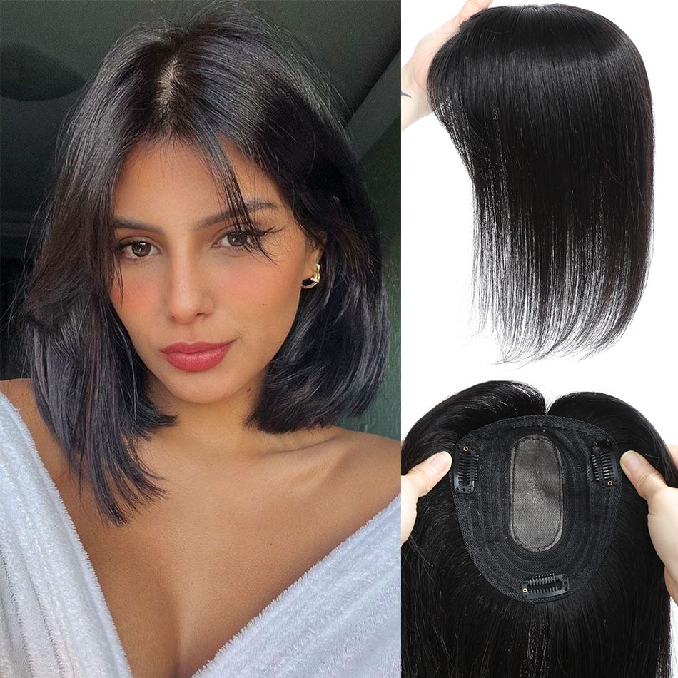 PLADIO 13*12cm 10" 12" 14" Topper Hair Piece with Bangs 100% Real Remy Human Hair Topper for Women With Thin Hair