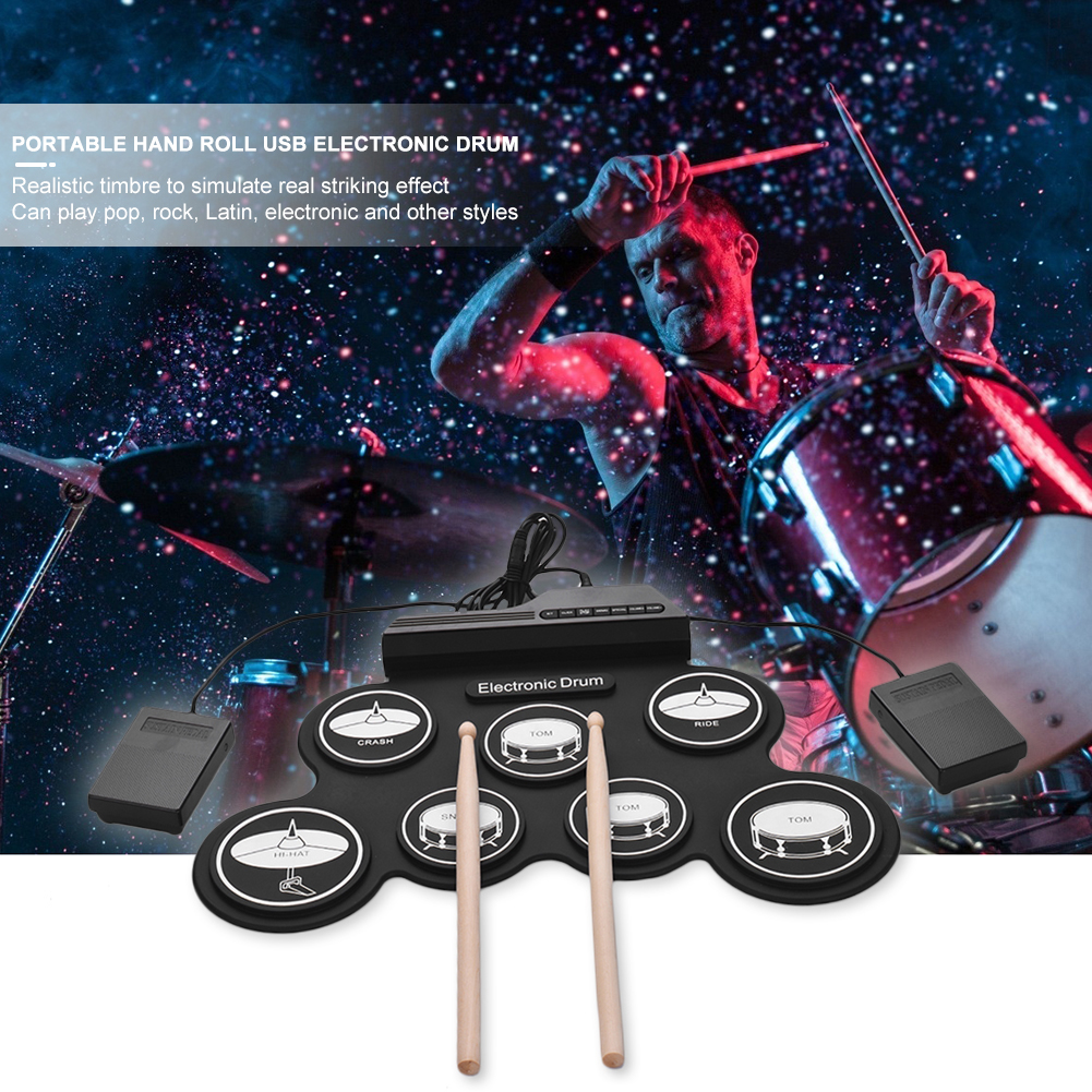 Portable Electronic Drum Headphone Jack Roll-Up Drum Practice Pad Drum USB Roll Up Drum Set Great Holiday/Birthday Gift for Kids