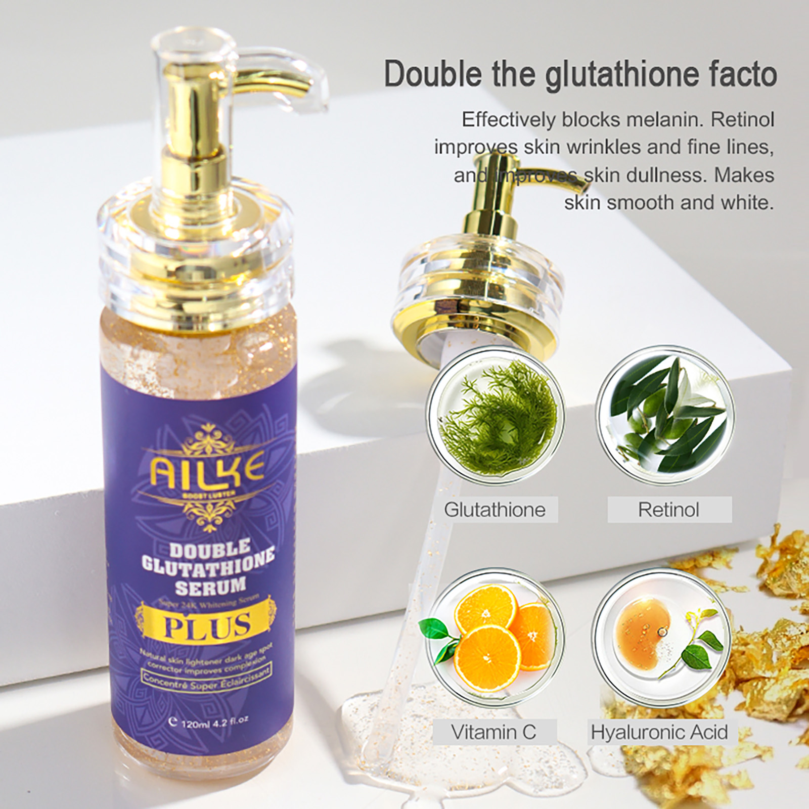 AILKE Glutathione Bleach Range, Whiten, Moisturizing, Hydration, Clean Stains, Even Skin tone, Improve Dull Skin Tone