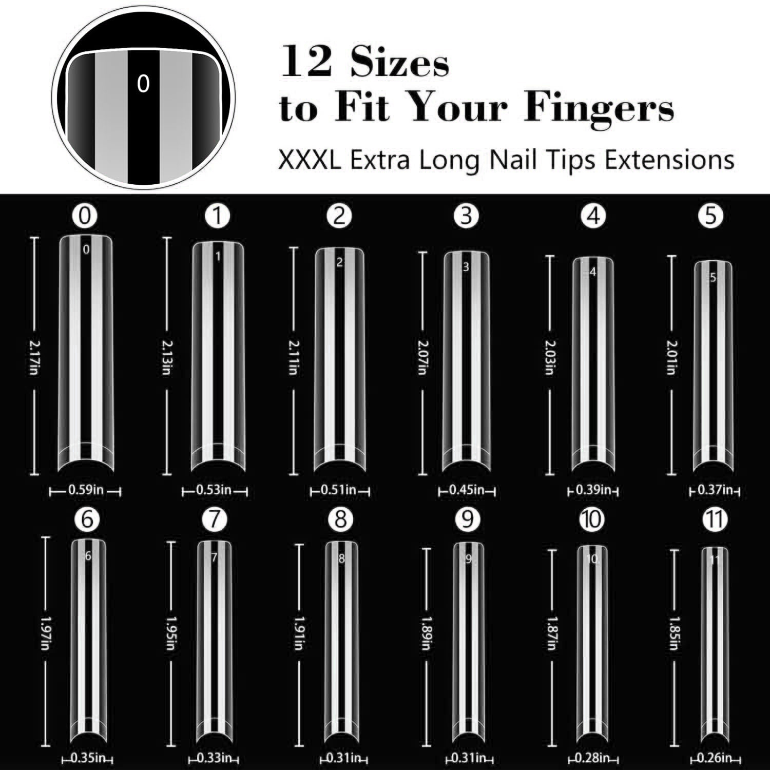 50mm (3xxxl)Long Straight Square Water Pipe Fake Nails 240Pcs/box Clear Long Square Nail Tips Professional Manicure Tips &*&