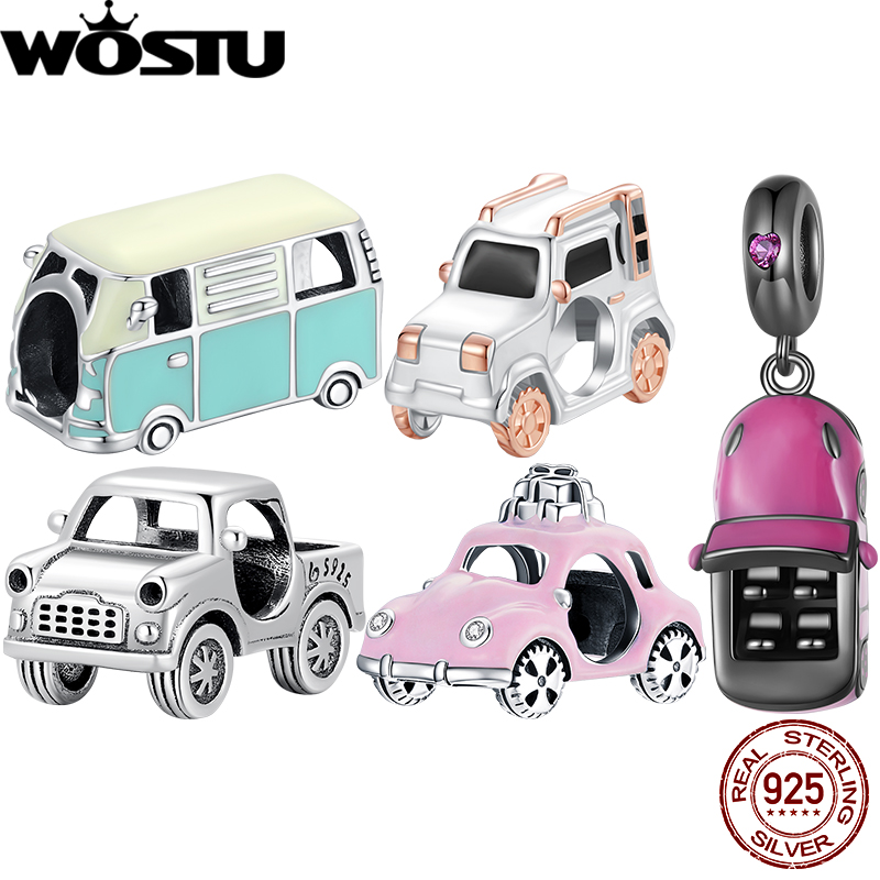 WOSTU 925 Sterling Silver Punk Style Jeep Charm Enamel Outdoor Travel Car Beads Fit Original Bracelet Birthday Cool DIY Gift