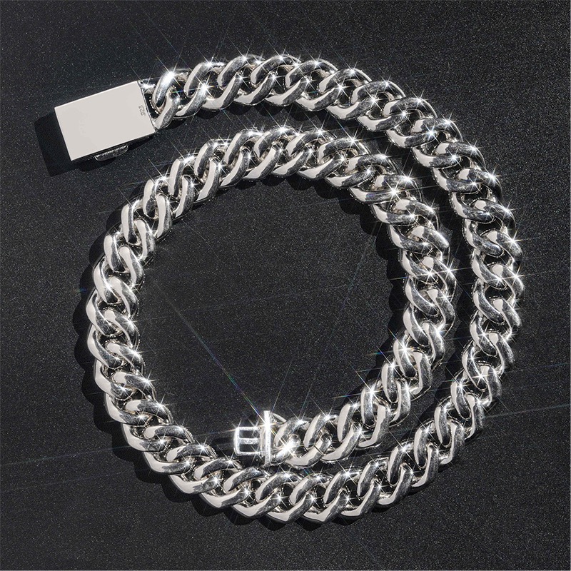 fashion pendant jewelry iced out hip hop miami cuban link chains men and women sier 15mm wide round shape vvs moissanite cuban necklaces and bracelets