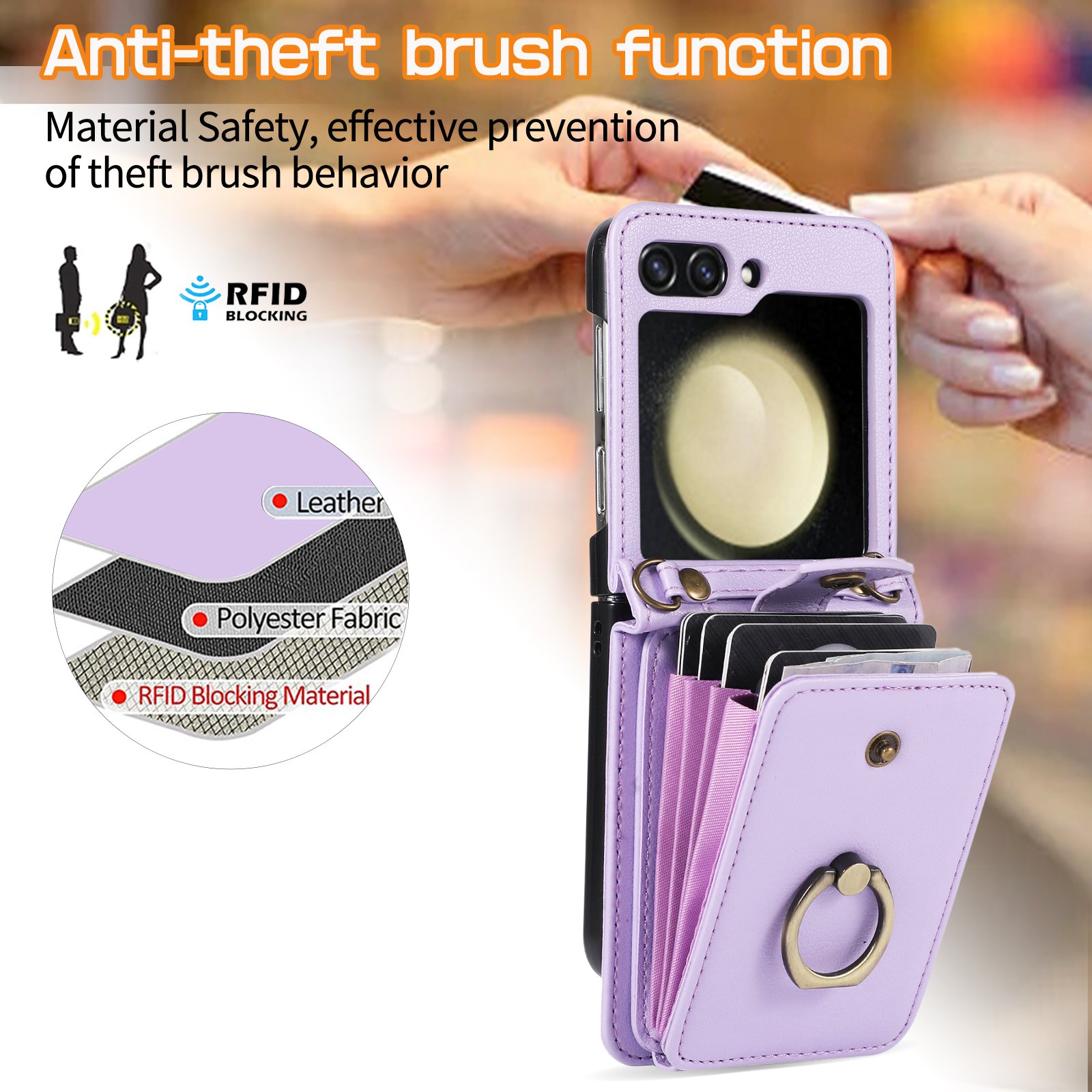 Crossbody Leather Cards Solt Wallet Bag Case For Samsung Galaxy Z Flip 5 4 3 5G Flip5 Finger Ring Holder Lanyard Pocket Cover