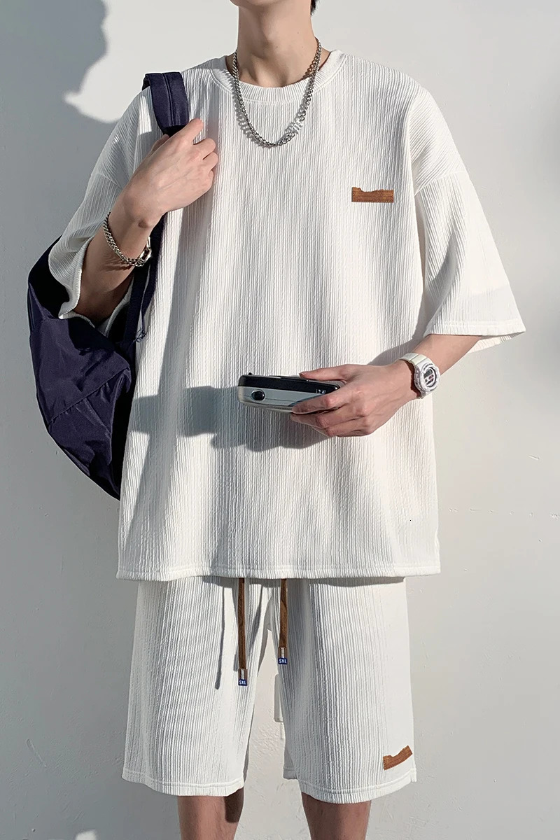 2 Piece Set Short Sets Sports Suits Summer Outfit Embossing Trends Costumes Men Mens Clothing Sleeve Fashion 240518