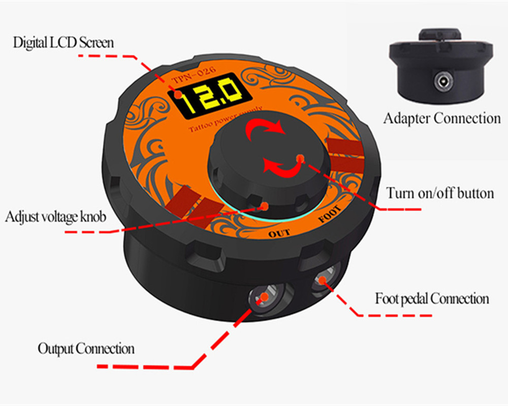TPN026 Rotary Dual Tattoo Machine Gun LCD Tattoo Power Supply Power Box With Adaptor Voltage Control Switch Makeup Supplies