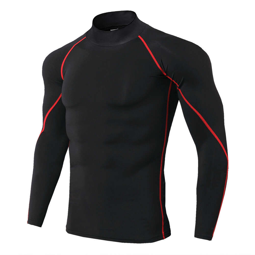 Ddmytiger Men S High Neck Fiess PRO Sports Running Long Sleeved T Shirt Autumn And Winter Elastic Quick Drying Standing Collar Sweater H