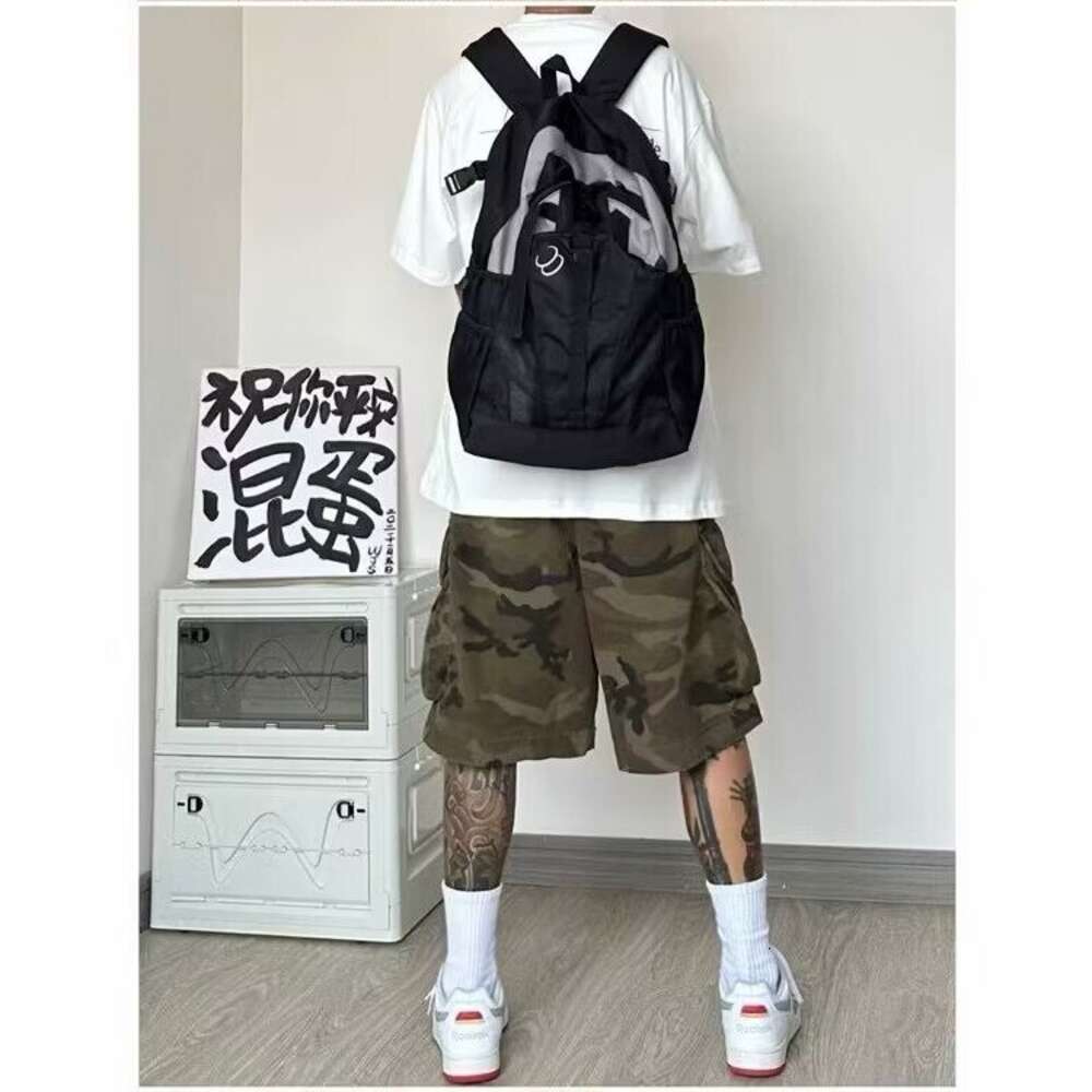 Trendy Shangton men's summer drawstring all cotton capris fashionable work clothes with multiple pockets, washed camouflage short M522 31 ddmymar