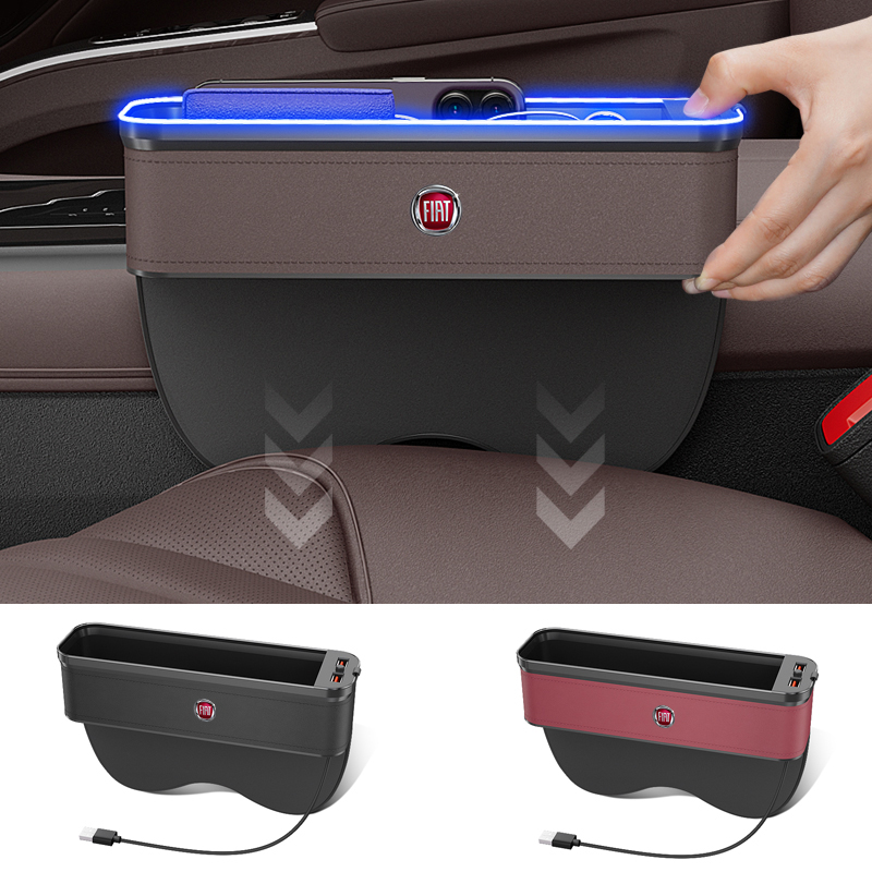 Car Interior LED 7-Color Sewn Chair Storage Box parts For Fiat 500 C E X L Abarth Bravo Ducato Panda Punto Siena Stilo Tipo Toro