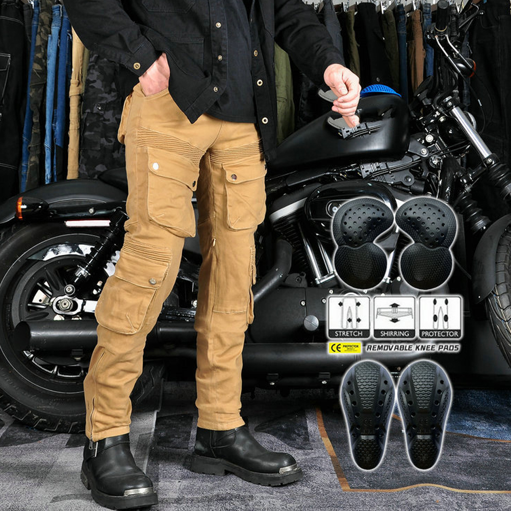 Men's Motorcycle Riding Pants with 4 X CE Armor Multi-Pocket Cargo Trousers Motocross Racing Jeans Retro Street Bike Pant Moto