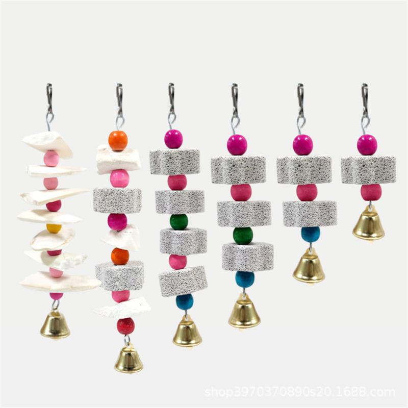 Stone Mineral Pet Supplies Bird Cage Toy Grinding Stone Flower Shape Hang Parakeet Toy For Parrot Biting String Bird Supplies